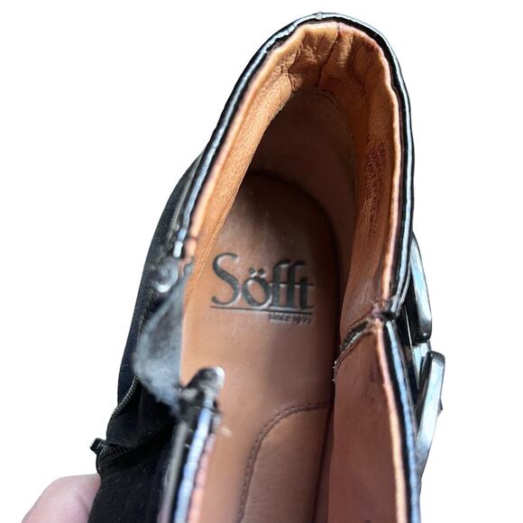 Sofft Black Suede Stiletto Heel Almond Toe Ankle Booties Size 8M - Picture 13 of 13